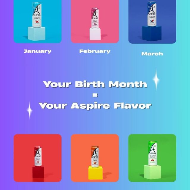 ✨ Your birth month, your flavor ✨

How’d we do 🤔 Let us know your flavor below! #EnergyNotAnxiety
#AspireHealthyEnergyDrinks #UnextremeEnergy #EnergyDrinks